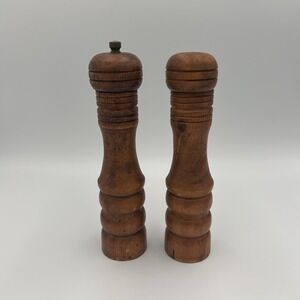 Vintage 10" Wood Salt Shaker And Pepper Grinder